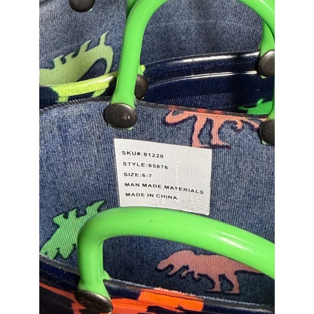 Kids Navy Blue Dinosaur Print Waterproof Rain Boots Pull On Green Handles 6-7